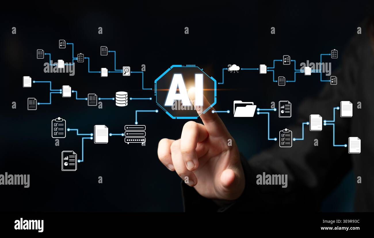 Interface numérique moderne avec symbole ai représentant la technologie, les données, l'innovation et la connectivité dans un cadre futuriste Quark. Banque D'Images
