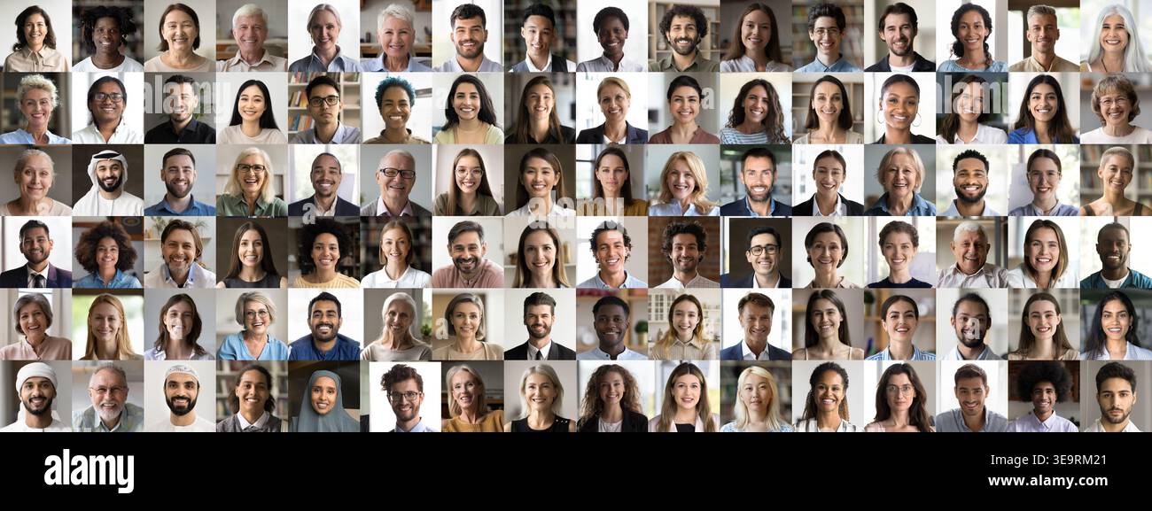 Collage combinant des portraits de personnes heureuses de divers horizons ethniques âge Banque D'Images