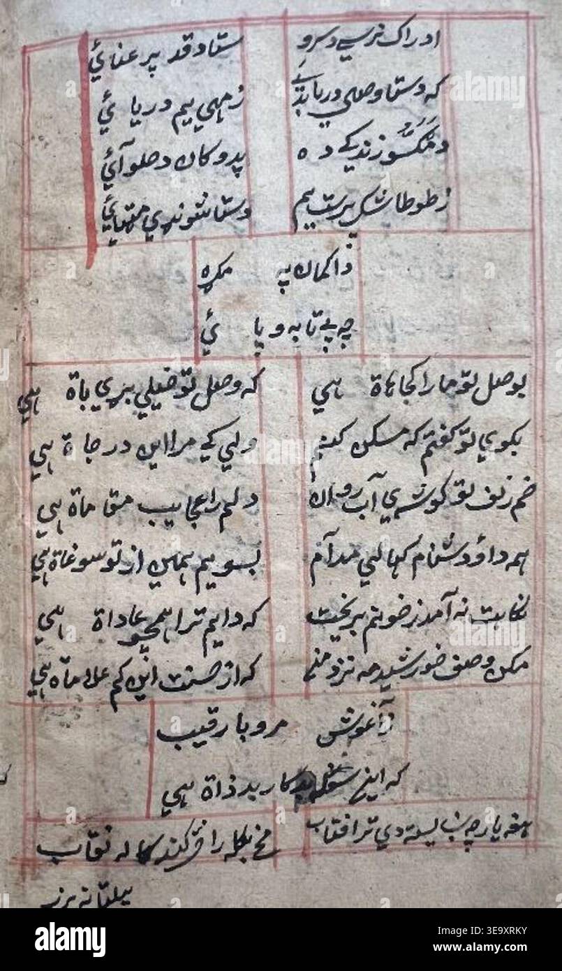 Rahman Baba (Abdur Rahman Momand, 1653–1711) était un poète soufi pachtun. Le tirage photographique d'archives documente le folio 14 du manuscrit Diwan-i-Rahman, gravé le 27 février 1850, préservant le patrimoine littéraire pachto. Banque D'Images
