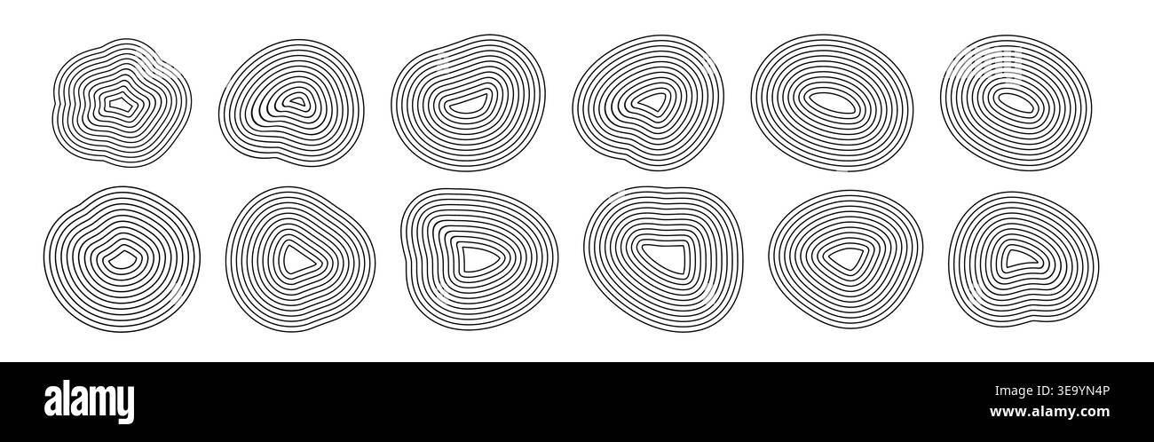 Collection de formes rayées abstraites. Forme organique arrondie différente avec des lignes Illustration de Vecteur