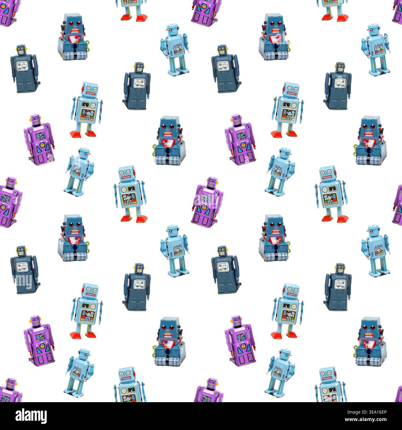Robots jouet pastel répétant le fond de modèle sans couture Banque D'Images