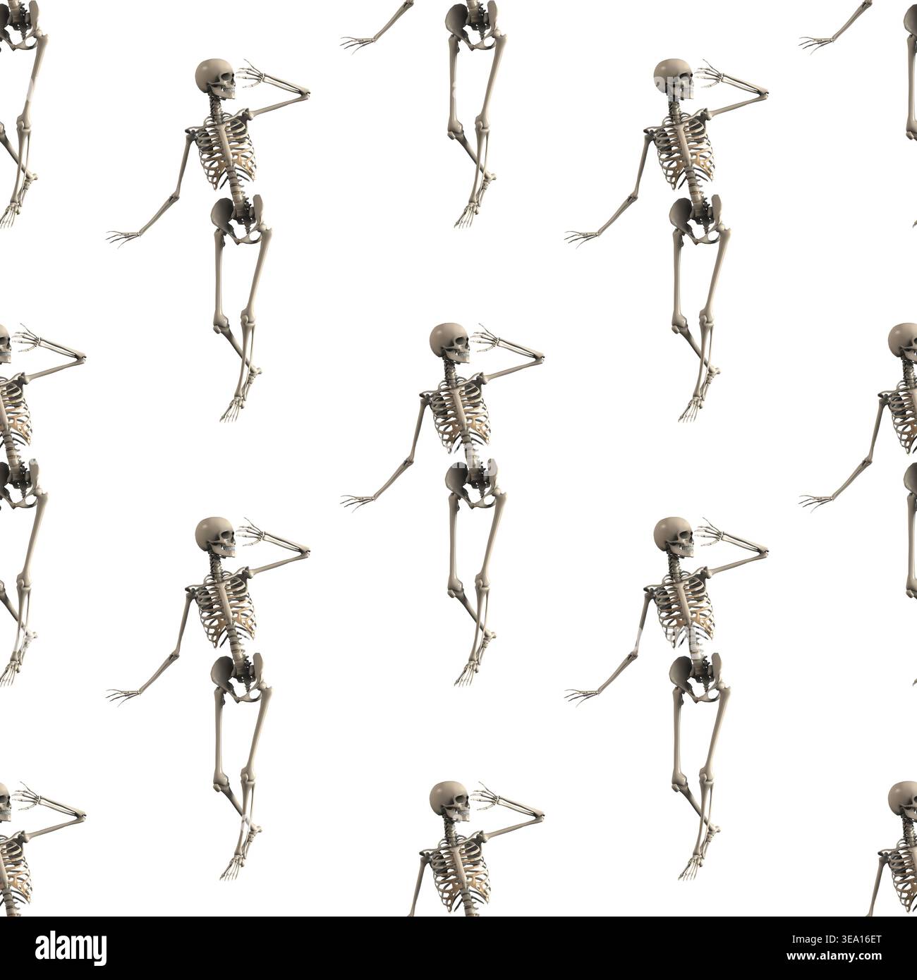 Squelette humain ludique pose un fond de motif sans couture Banque D'Images