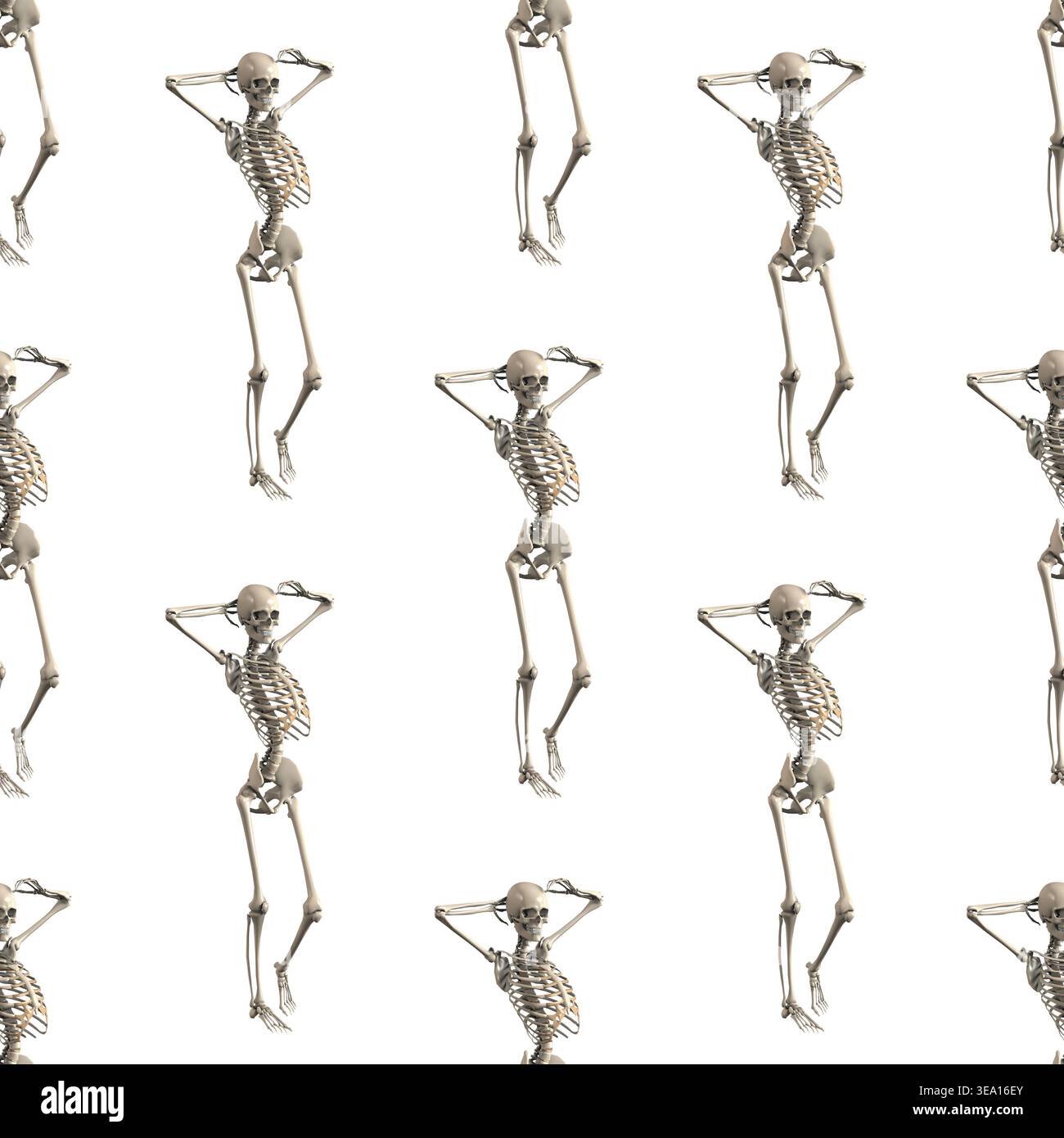 Squelette humain détendu pose un fond de motif sans couture Banque D'Images
