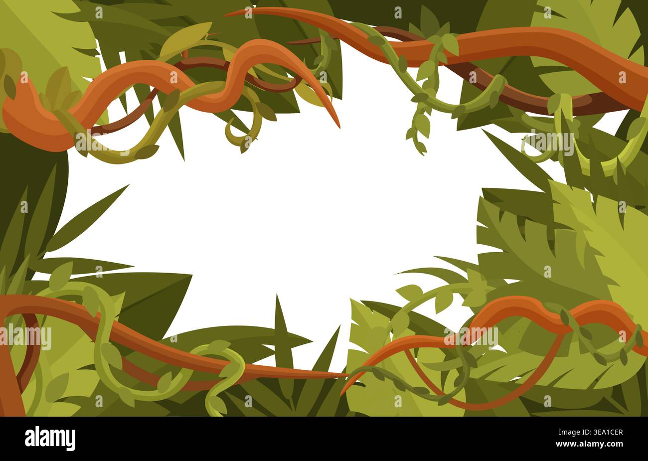 Fond de plantes tropicales. Liane Exotil et cadre de feuille avec espace vide pour le texte. Plante de la forêt tropicale, arbre, tiges en bois courbées. Vecteur sapide de dessin animé Illustration de Vecteur
