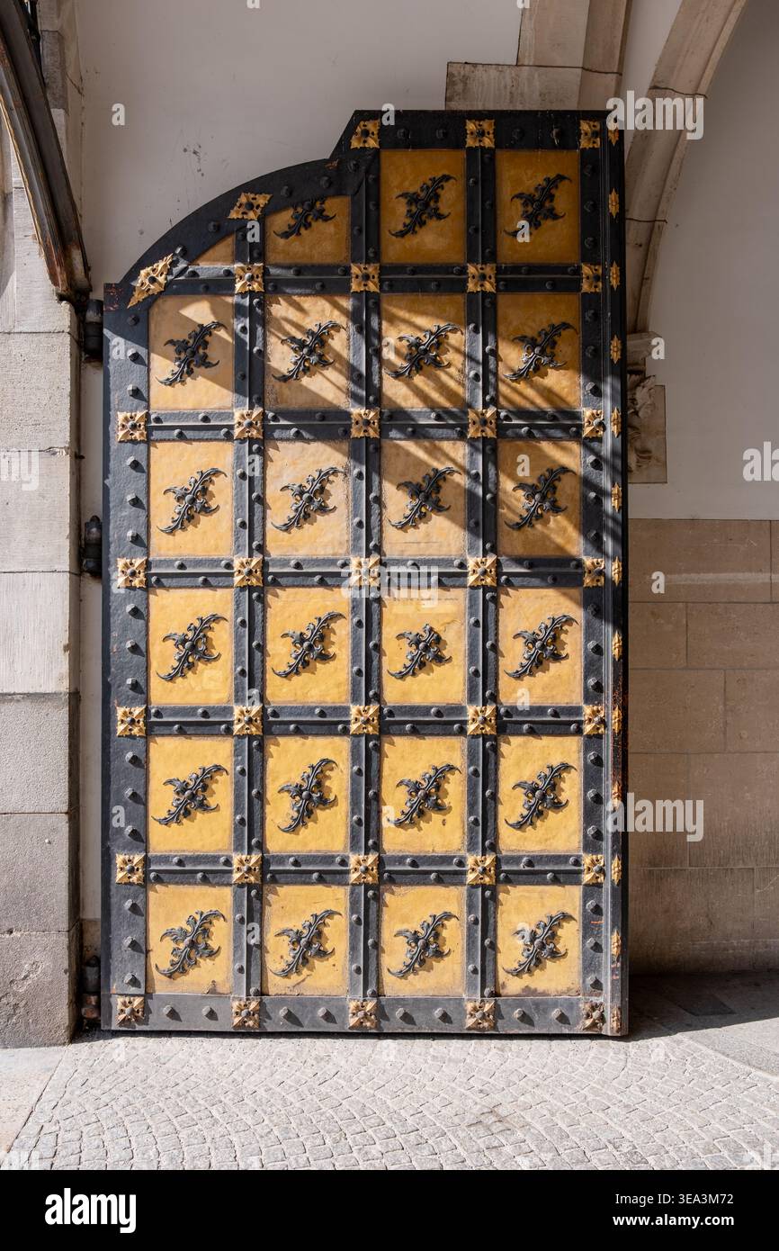 Porte du château médiéval en Allemagne – ancienne entrée de la forteresse en bois avec des détails en fer, photographie d'architecture historique Banque D'Images