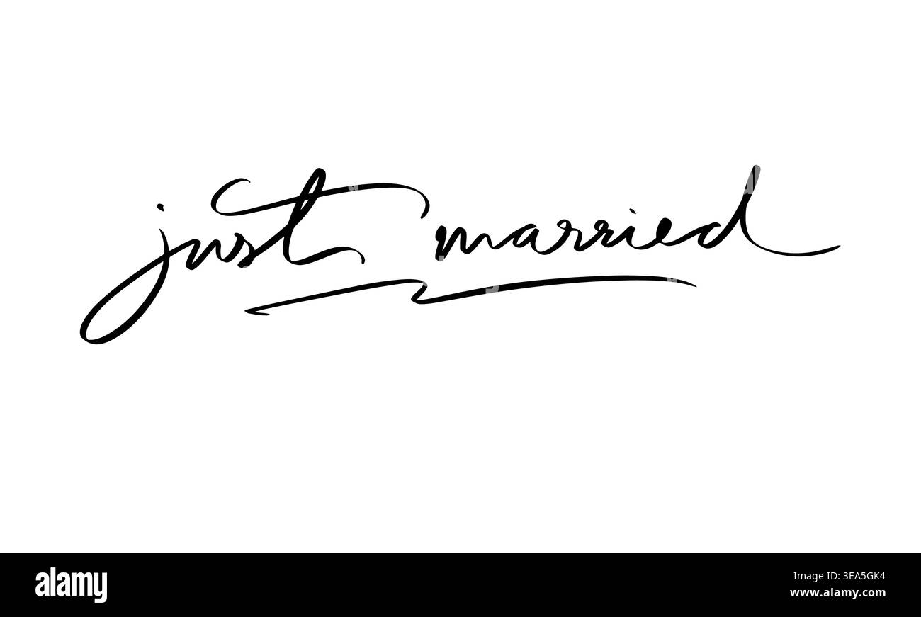 Juste marié police calligraphie lettrage écrit à la main script noir icône d'objet de couleur juste marié mariage amour célébration relation romantique h Banque D'Images