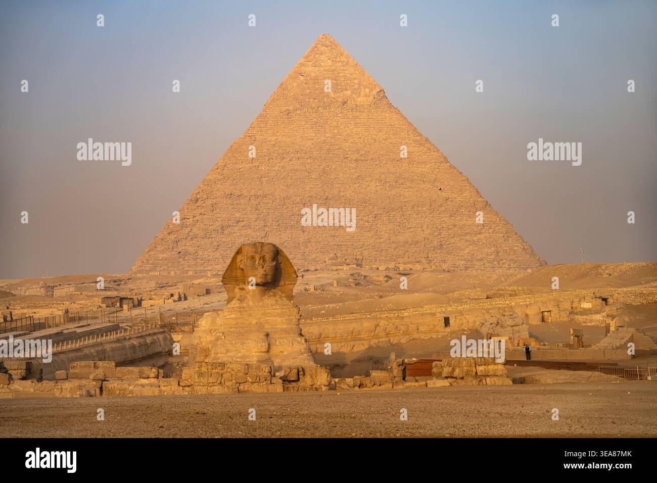 Le Grand Sphinx et la Pyramide de Khafre à Gizeh, Egypte, Afrique Banque D'Images