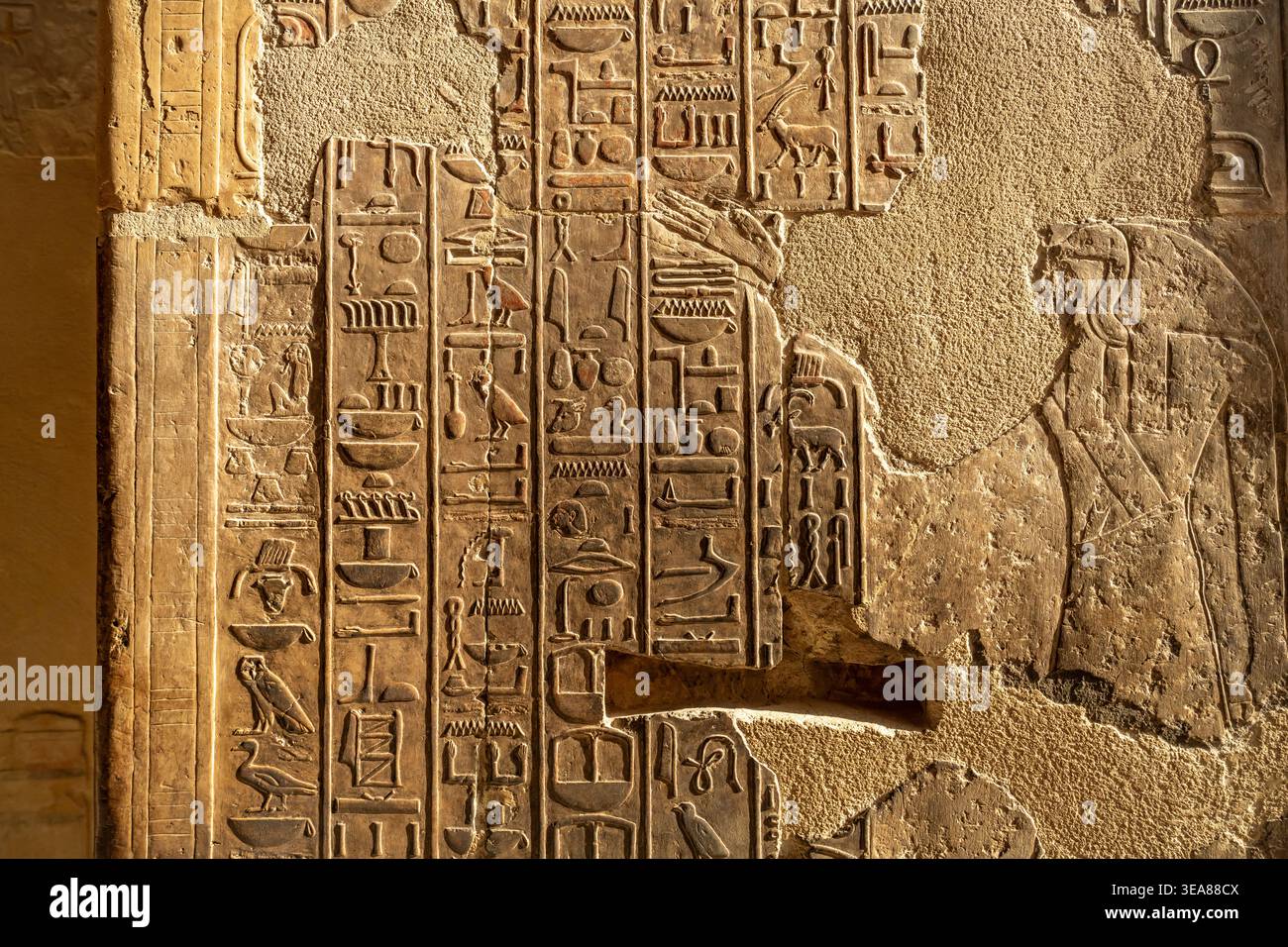 Hiéroglyphes dans le temple mortuaire de Hatshepsout et Mentuhotep II à Deir el-Bahari, Thèbes Ouest près de Louxor, Egypte, Afrique Banque D'Images