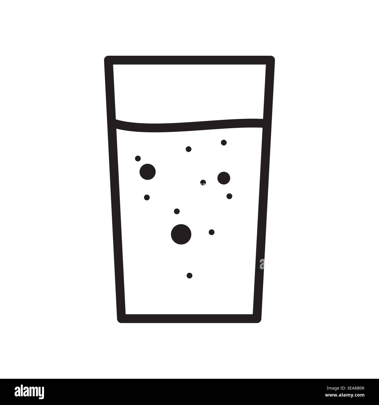 Une icône Vector minimaliste simple d'un verre rempli d'une boisson pétillante et de bulles effervescentes, représentant une boisson rafraîchissante. Illustration de Vecteur