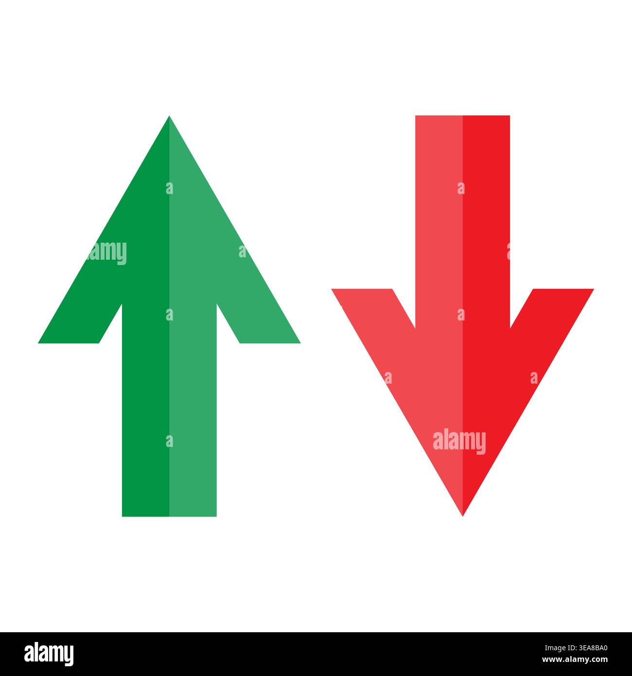 Une représentation vectorielle propre des indicateurs directionnels essentiels, avec une flèche verte vibrante pointant vers le haut et une flèche rouge audacieuse pointant vers le bas Illustration de Vecteur