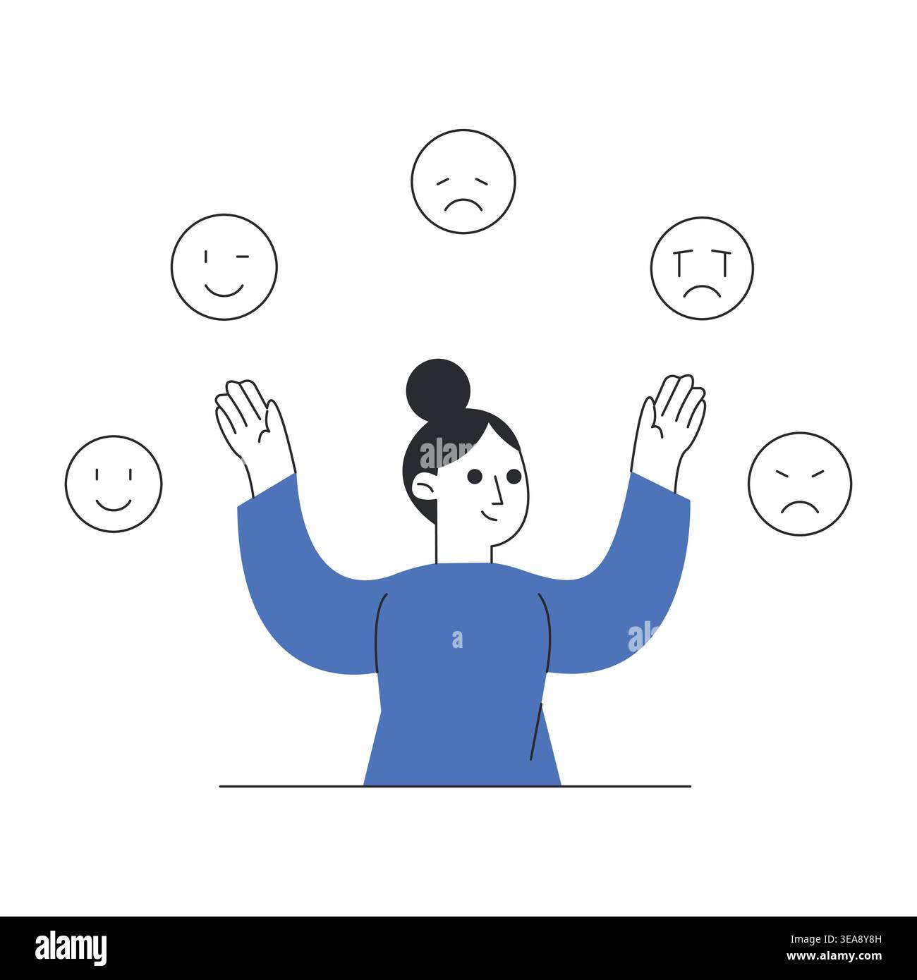 Femme gérant de multiples émotions et états de santé mentale illustration vectorielle. Illustration de Vecteur