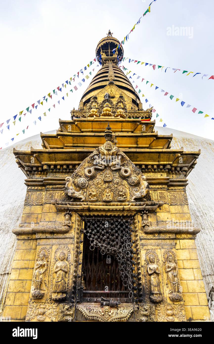 Gros plan du stupa au temple des singes (Swayambhu Mahachaitya), Katmandou, Népal Banque D'Images