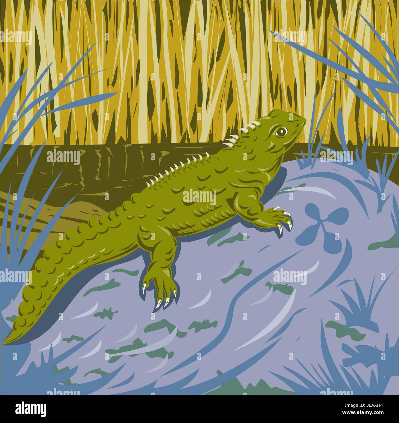 WPA affiche art d'un tuatara ou Sphenodon à Tiritiri Matangi Island situé dans le golfe de Hauraki en Nouvelle-Zélande fait en travaux d'administration de projet Illustration de Vecteur