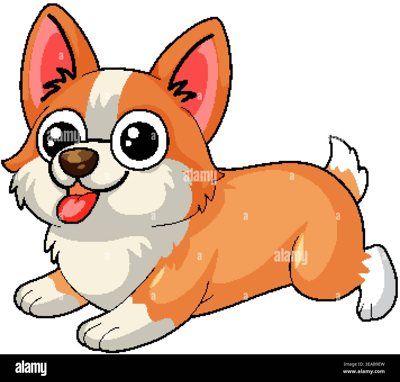 Un chiot corgi gallois orange et blanc joyeux est assis souriant dans un style vectoriel plat Illustration de Vecteur