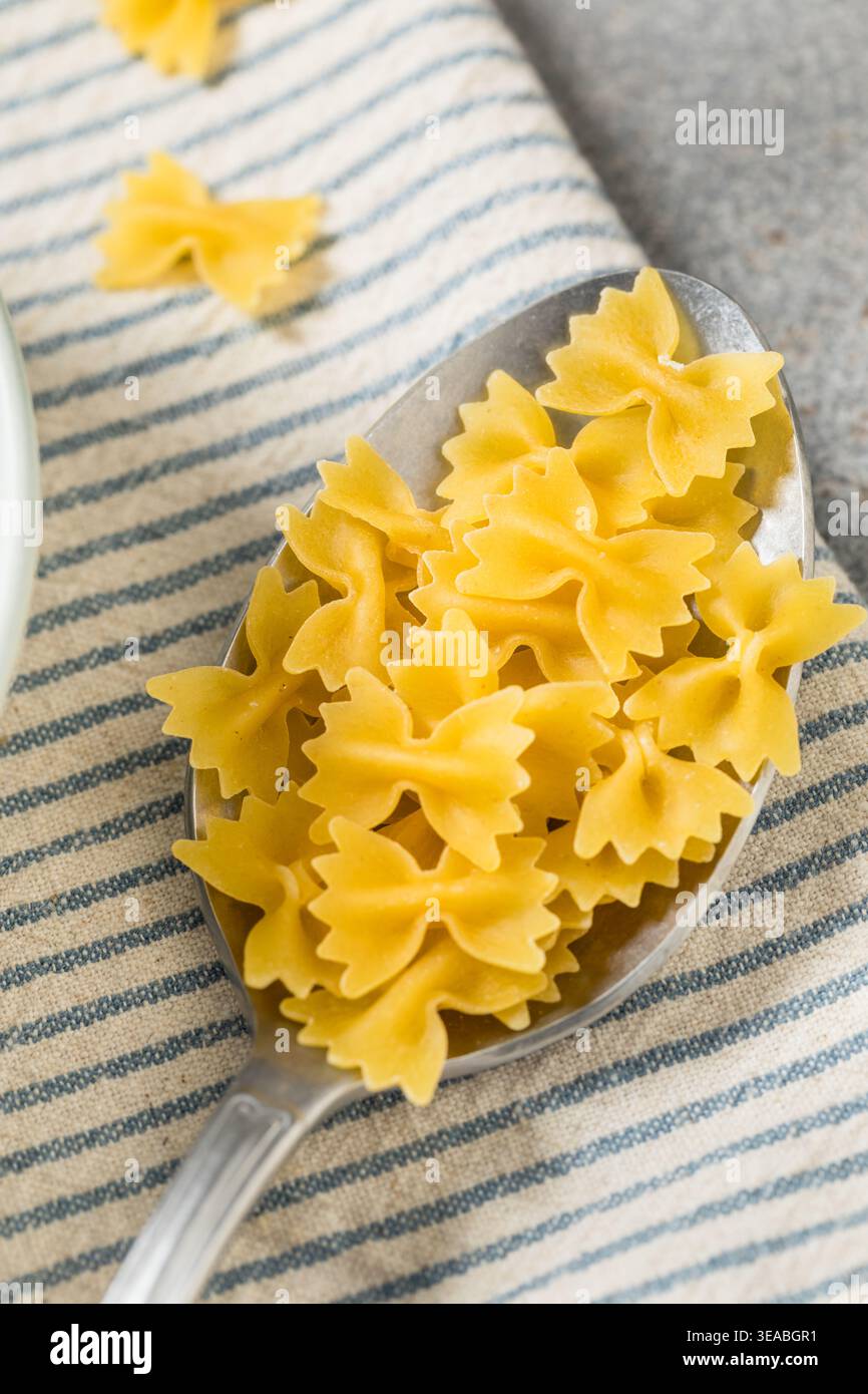 Pâtes biologiques à nouer au noeud au Mini Farfalle dans un bol Banque D'Images