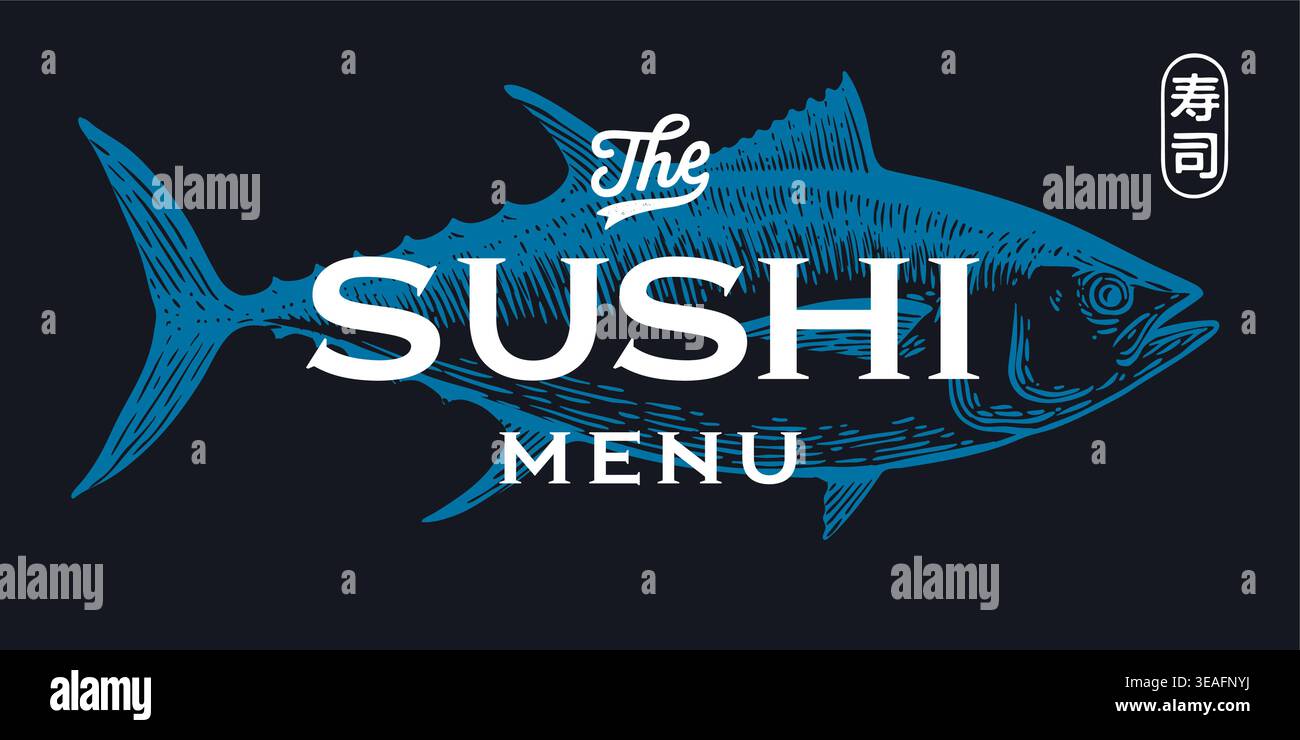 Thon, fruits de mer, croquis, menu Illustration de Vecteur