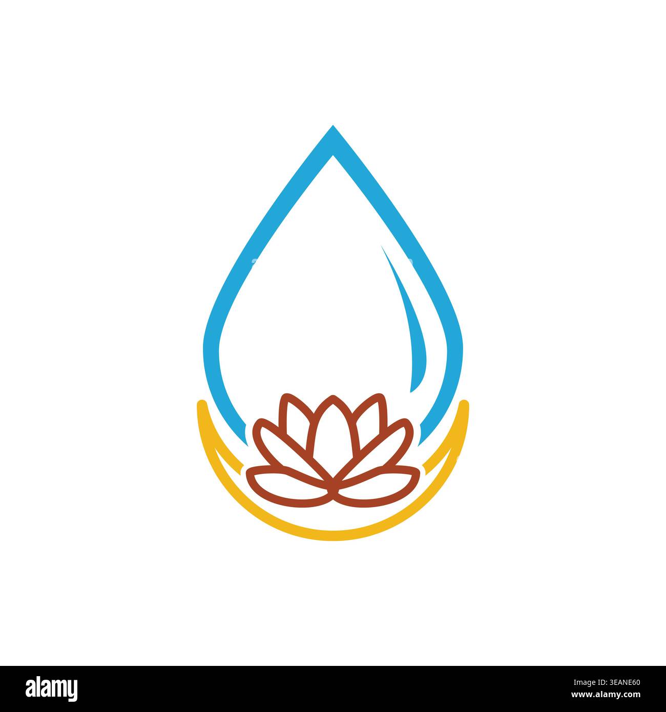 Motif icône élégant avec un croissant de lune combiné à une fleur de lotus et des gouttes d'eau Illustration de Vecteur
