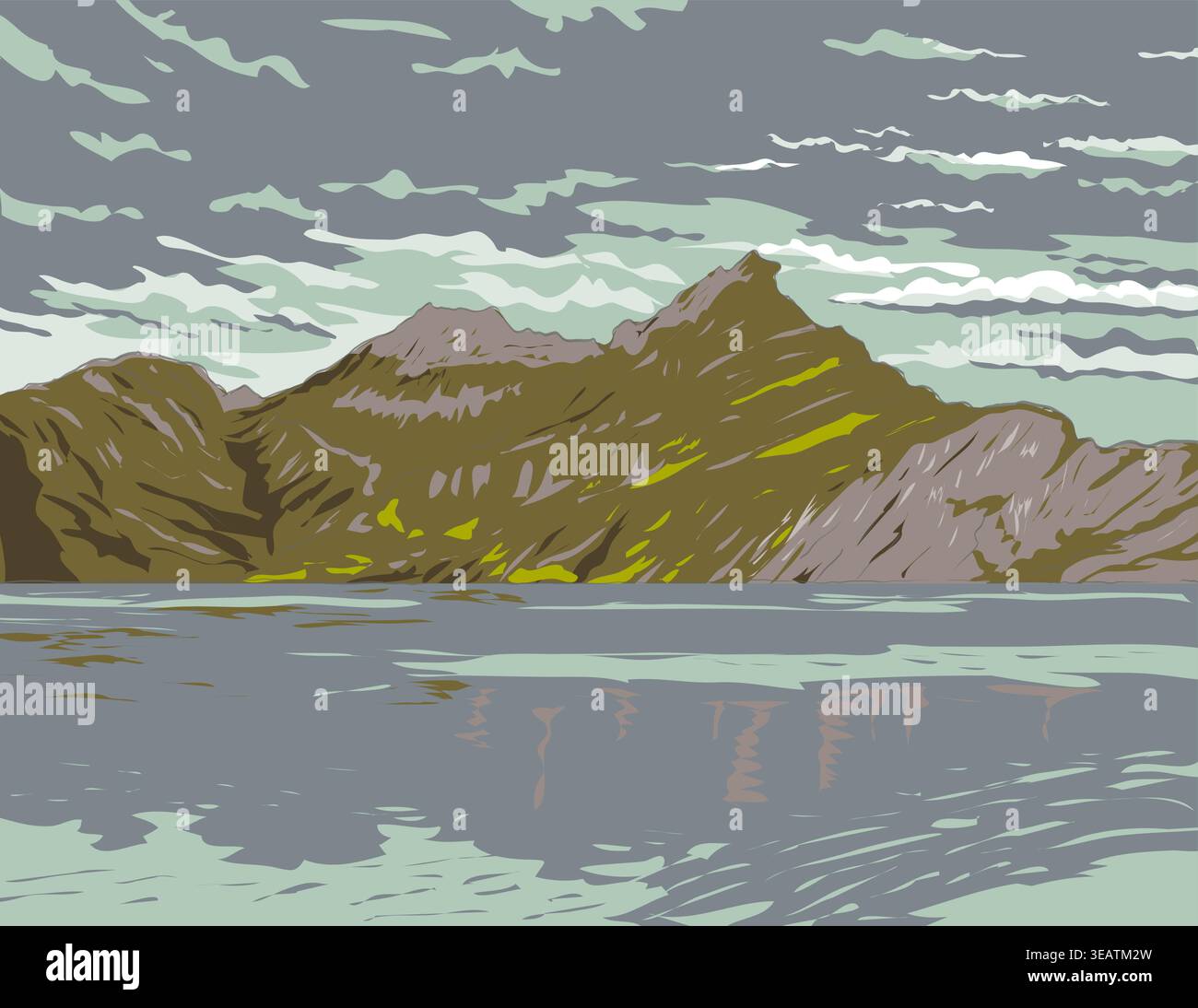 WPA affiche art du Mont Pilate avec le lac de Lucerne près d'Untersee, Suisse fait dans l'administration de projet d'œuvres ou de style fédéral de projet d'art. Illustration de Vecteur