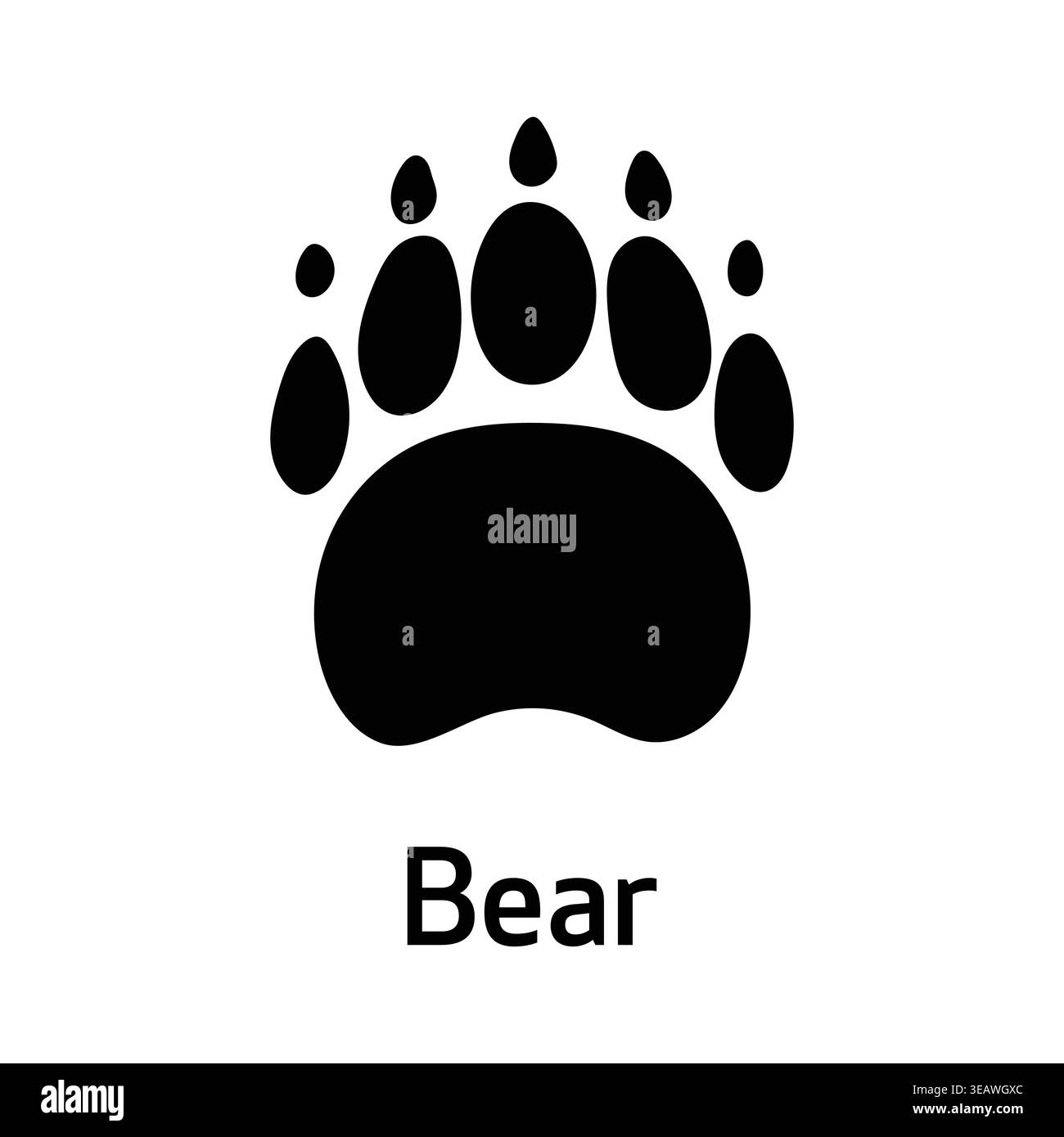 Empreinte d'ours Silhouette Paw Print Vector Icon Black isolé Wildlife Track Symbol Illustration de Vecteur