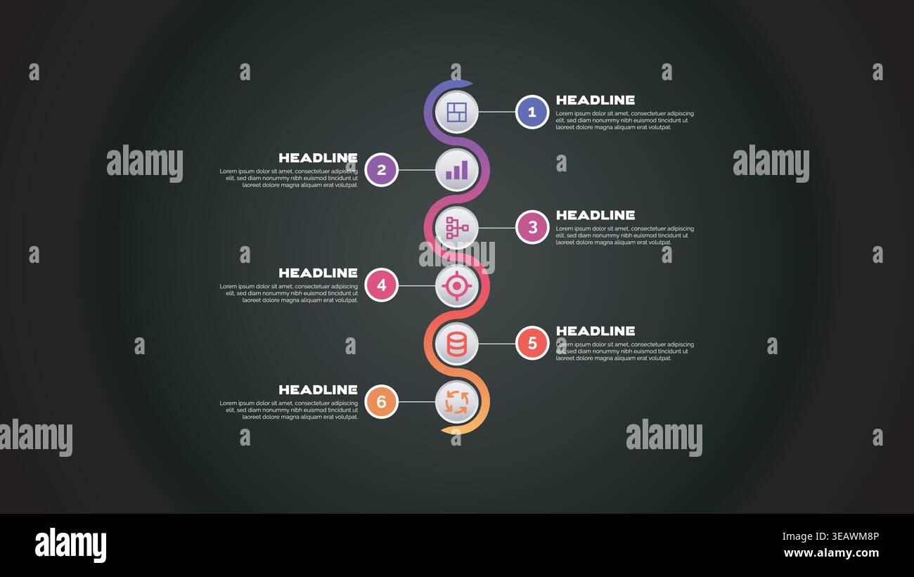 Infographie moderne 6 étapes modèle vectoriel de chronologie illustration modifiable Illustration de Vecteur