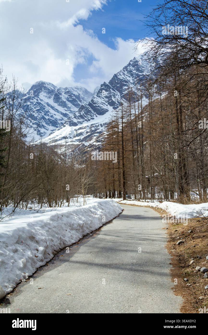 Vue hivernale du village de Macugnaga (Piémont, Alpes du Nord de l'Italie) Banque D'Images