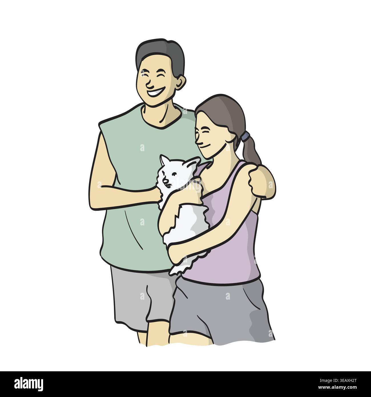 Couple tenant le vecteur d'illustration de chien isolé sur fond blanc Illustration de Vecteur