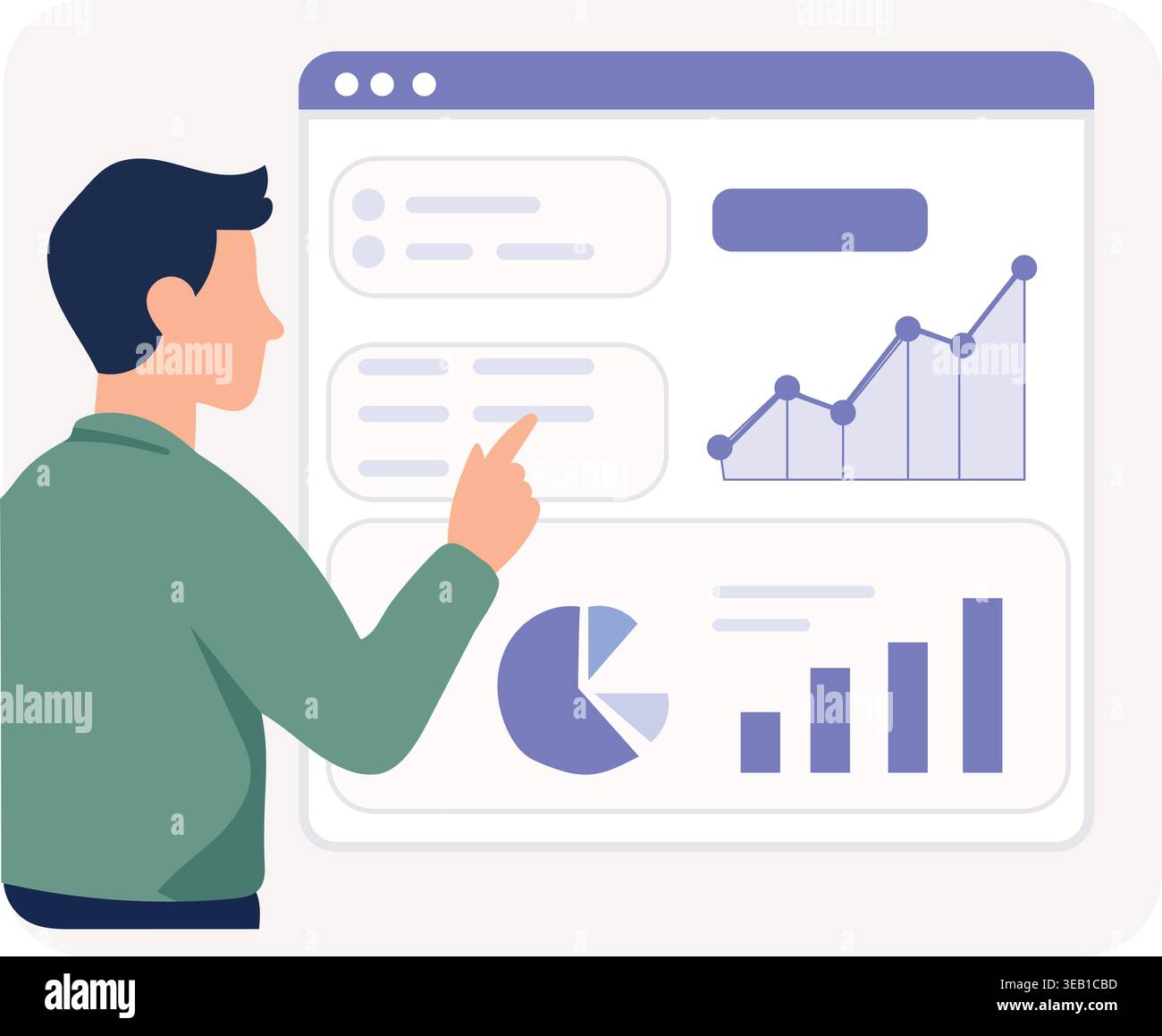 Concept de croissance de l'entreprise – homme présentant le graphique analytique et le graphique financier Illustration de Vecteur