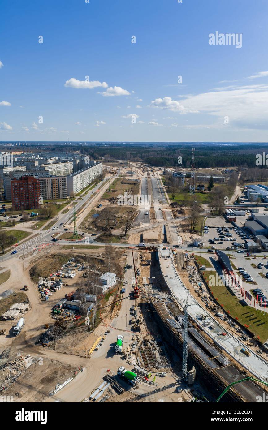 Travaux de routes aériennes et de ponts à Riga, Lettonie, phase de pont sud Banque D'Images