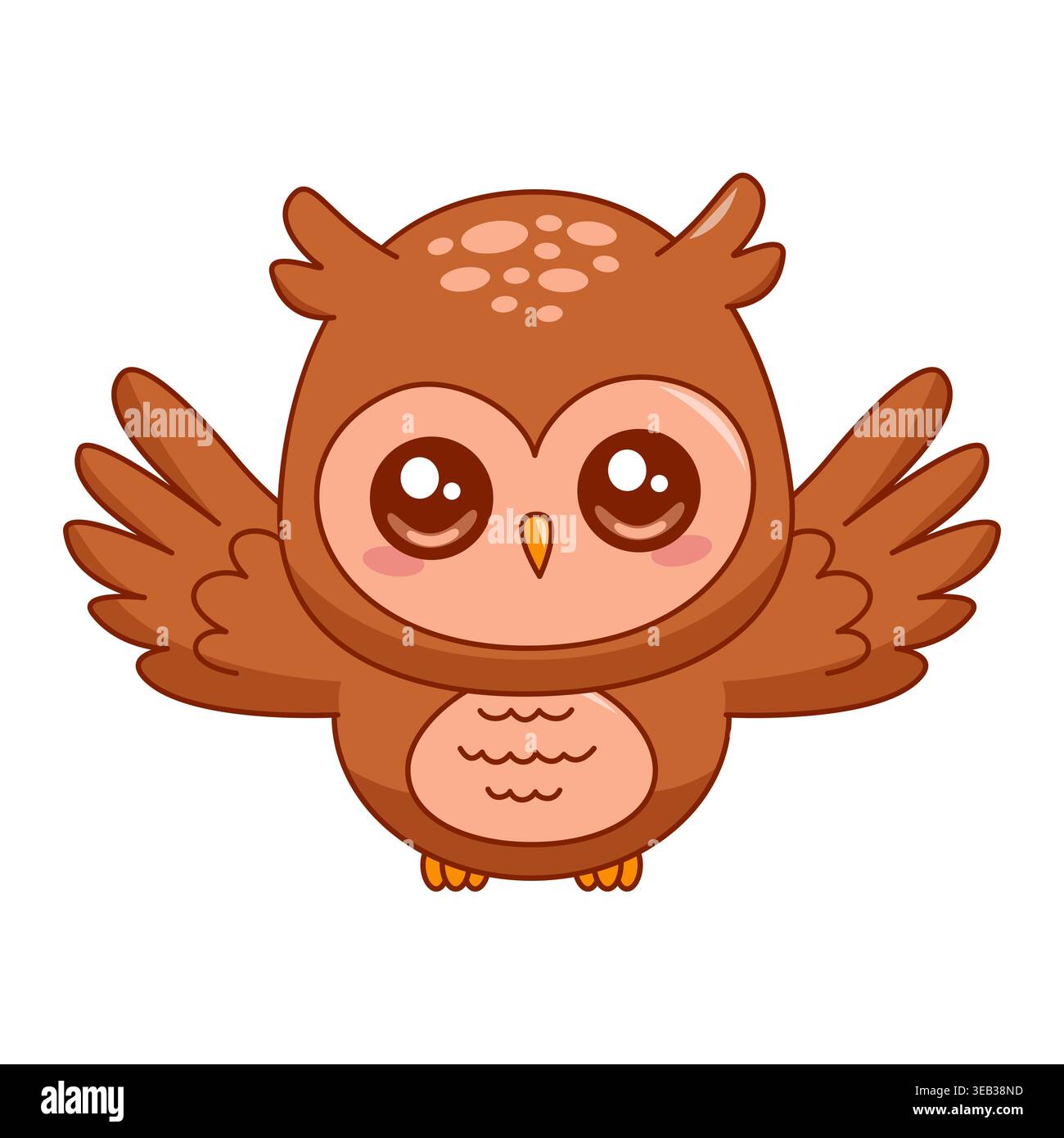 Vecteur de personnage de dessin animé chouette volant mignon isolé sur blanc Illustration de Vecteur
