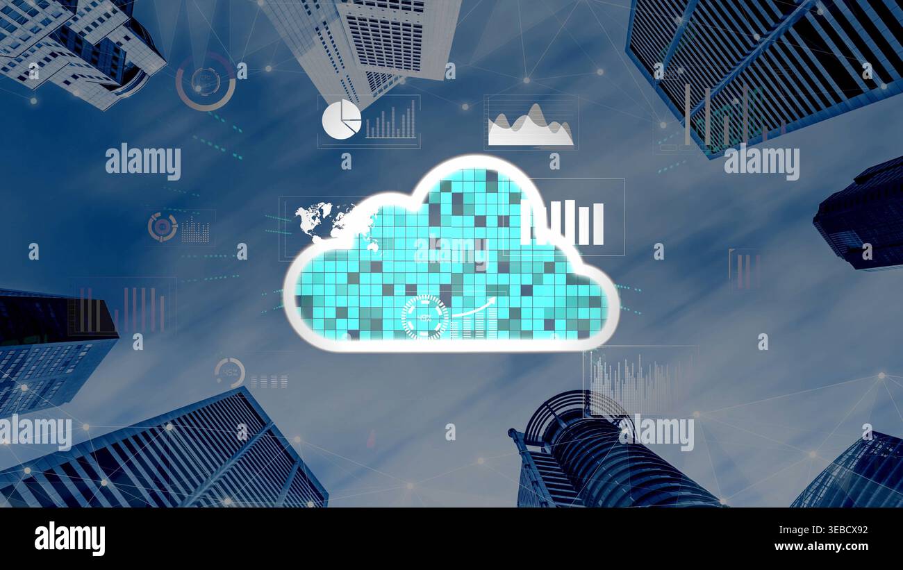 Cloud Computing, stratégie Cloud et technologie Cloud transformant l'infrastructure numérique avec des services évolutifs, un stockage sécurisé des données et des solutions basées sur le Cloud Banque D'Images