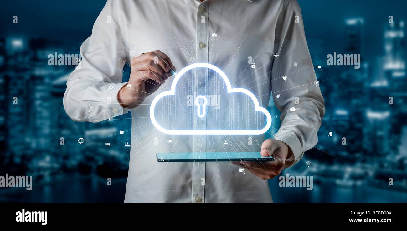 Le cloud computing favorise la croissance numérique grâce à un stockage de données sécurisé, une infrastructure évolutive et des solutions stratégiques basées sur le cloud. Garantie Banque D'Images