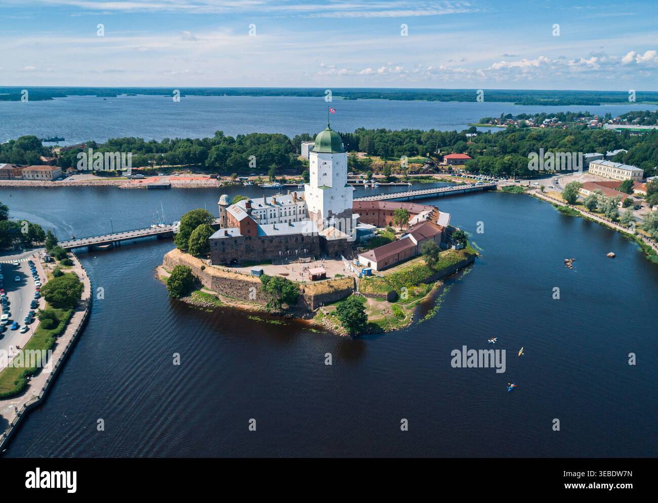 Vue aérienne du château de Vyborg sur une île de la baie de Vyborg, en Russie Banque D'Images