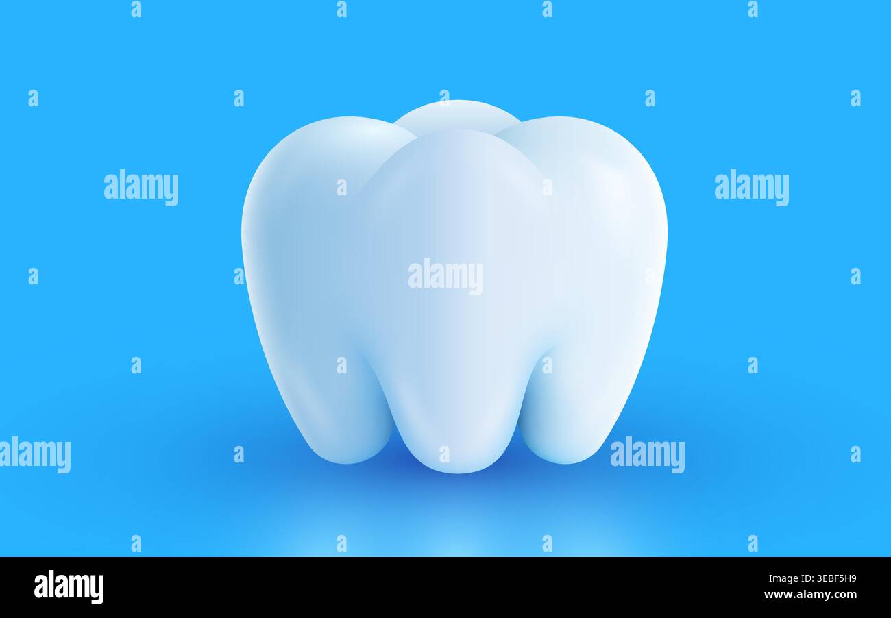 Rendu 3D d'une icône de dent blanche propre sur fond bleu. Concept de santé dentaire. Illustration vectorielle Illustration de Vecteur