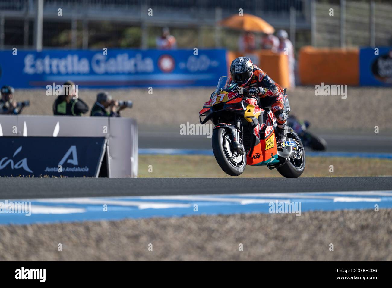 Jerez de la Frontera, Espagne. 26 avril 2026. Pilote #37 Pedro Acosta (Red Bull KTM Factory Racing) lors de la session d'échauffement MotoGP au Grand Prix d'Espagne Estrella Galicia 0,0 2026 au Circuito de Jerez Angel Nieto. Crédit : visuel et écrit / Alamy Live News Banque D'Images