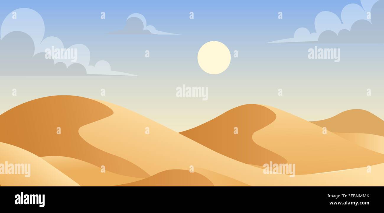 Illustration de dessin animé vectoriel de paysage de dune du désert. Fond de montagne de dune désert dessin animé sahara conception minimale de sable Illustration de Vecteur