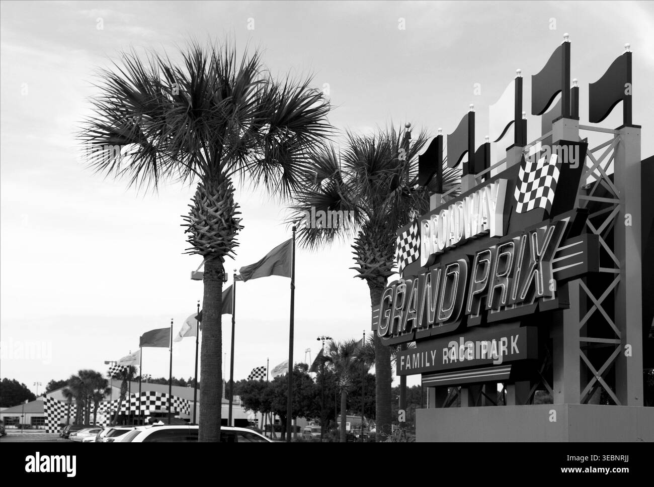 Panneau Grand Prix Racing Park sur Ocean Boulevard, Myrtle Beach, Caroline du Sud, États-Unis. Banque D'Images