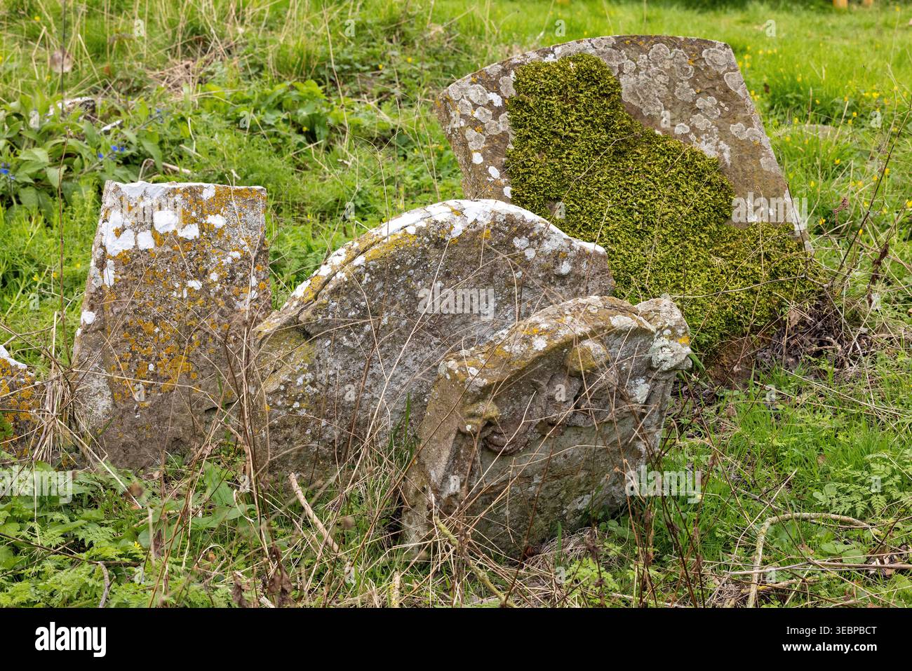 Vieilles pierres tombales, cimetière de la vieille église de St James, Alveston, Stratford-upon-Avon, Warwickshire, Angleterre, grande-Bretagne Banque D'Images