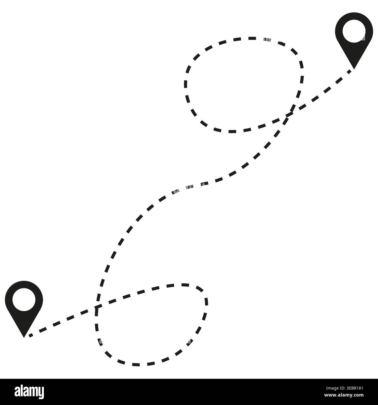 Itinéraire de carte avec deux vecteurs de pointeurs d'épingle de localisation. Ce graphique représente la navigation de voyage, le suivi de destination et la distance. SPE 10. Illustration de Vecteur