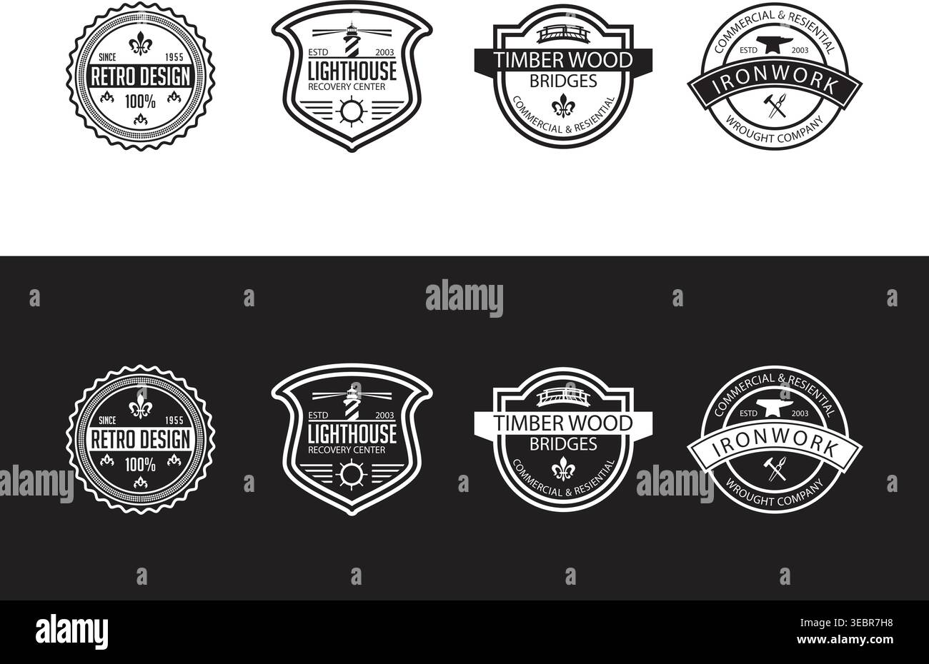 Vintage rétro badge Collection avec bois de bois de phare Illustration de Vecteur