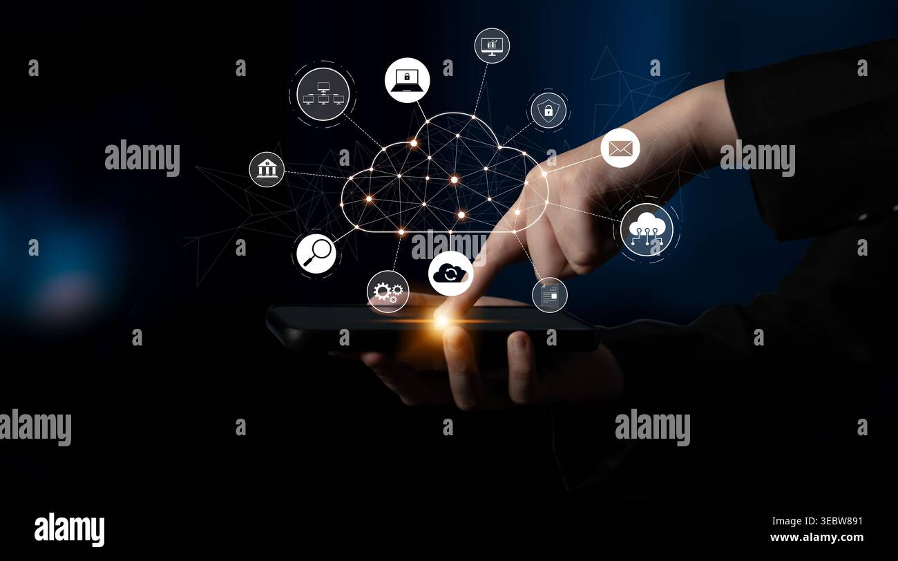 Le cloud computing permet l'intégration du cloud, des services et du réseau pour la transformation numérique, l'accès aux données et la connectivité évolutive de la plate-forme Latch Banque D'Images
