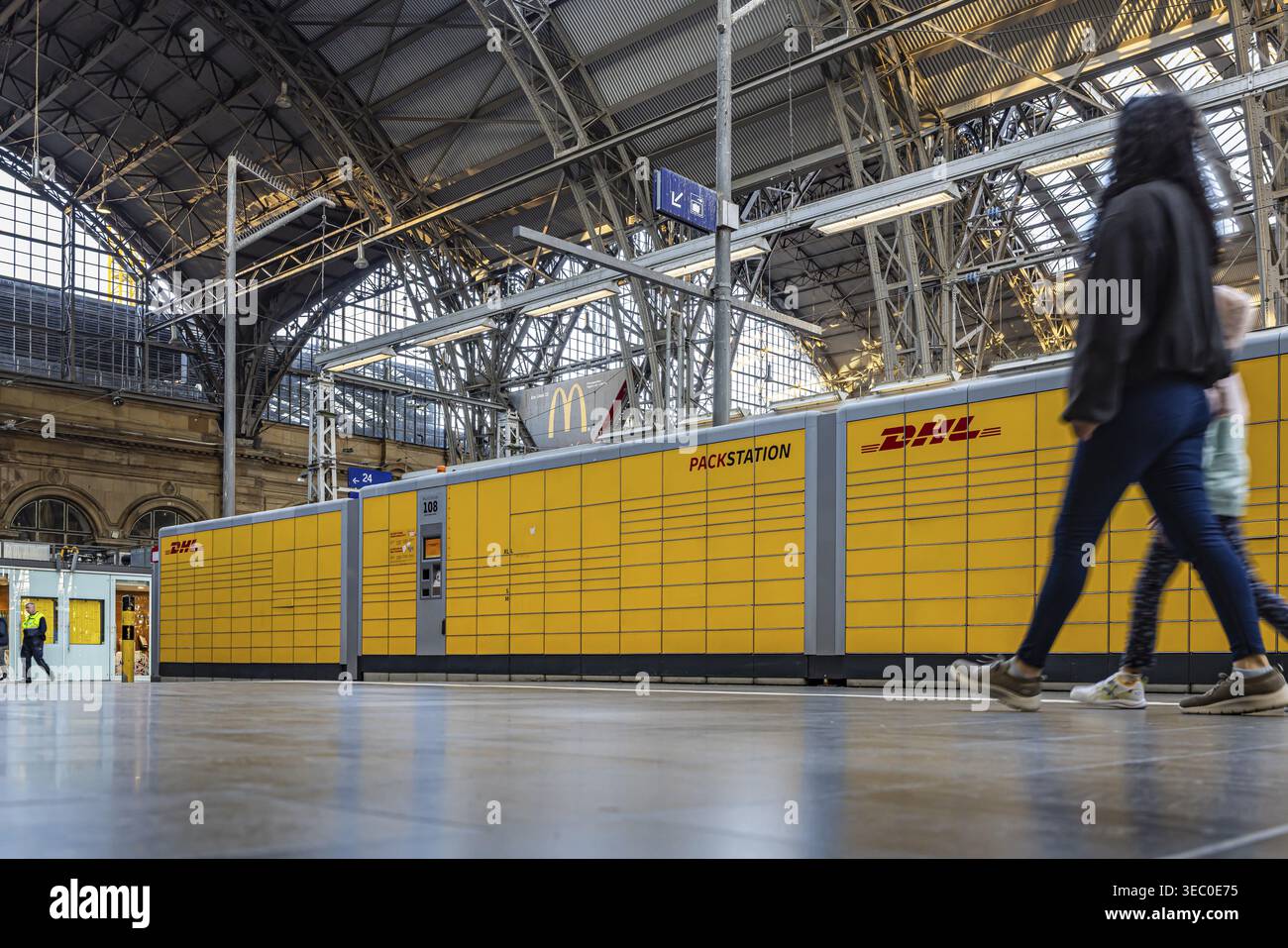 Gare principale de Francfort avec plate-forme, station d'emballage DHL. Francfort-sur-le-main, Hesse, Allemagne Banque D'Images
