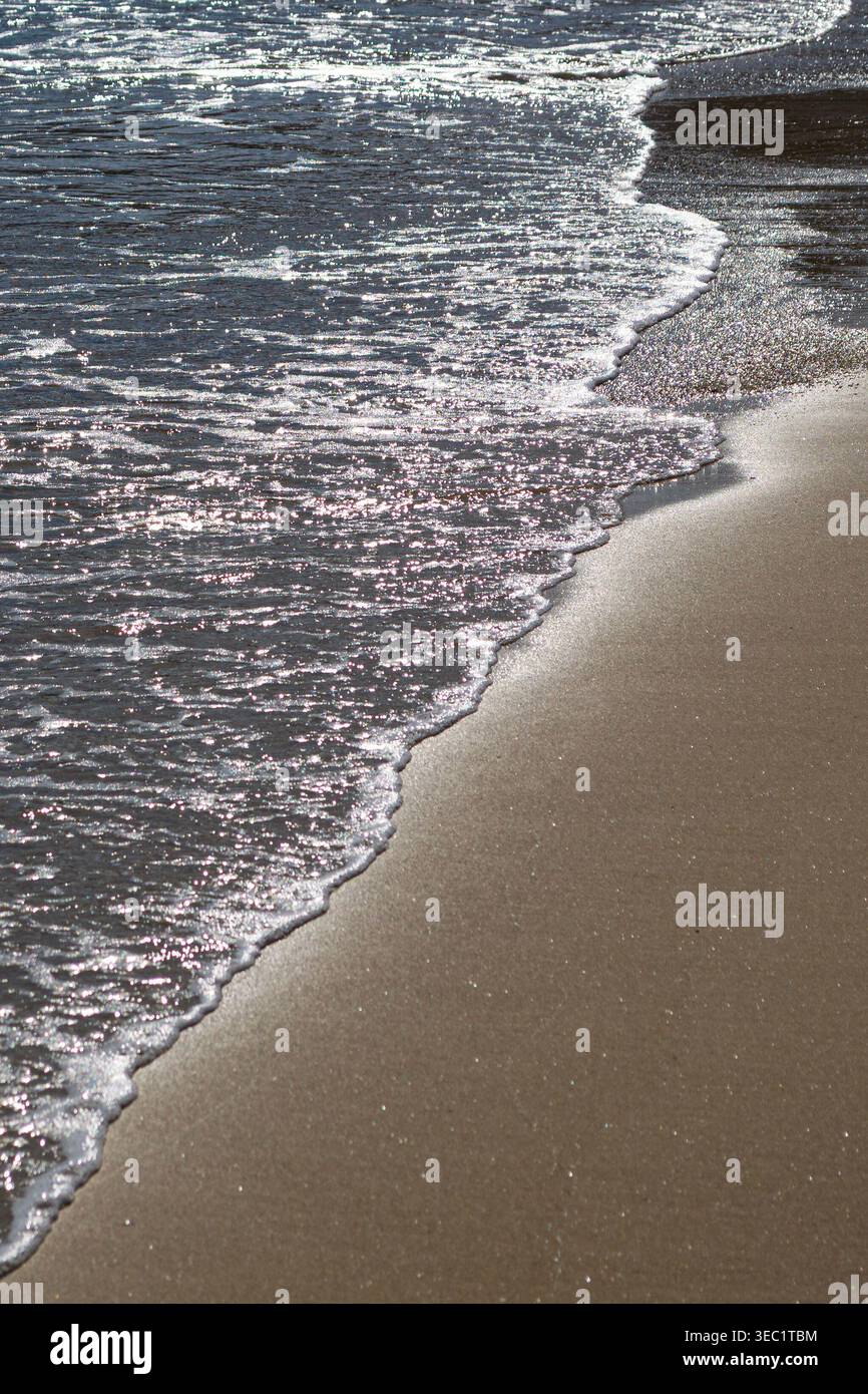 Vagues de mer douces lavant sur une côte de sable doré Banque D'Images