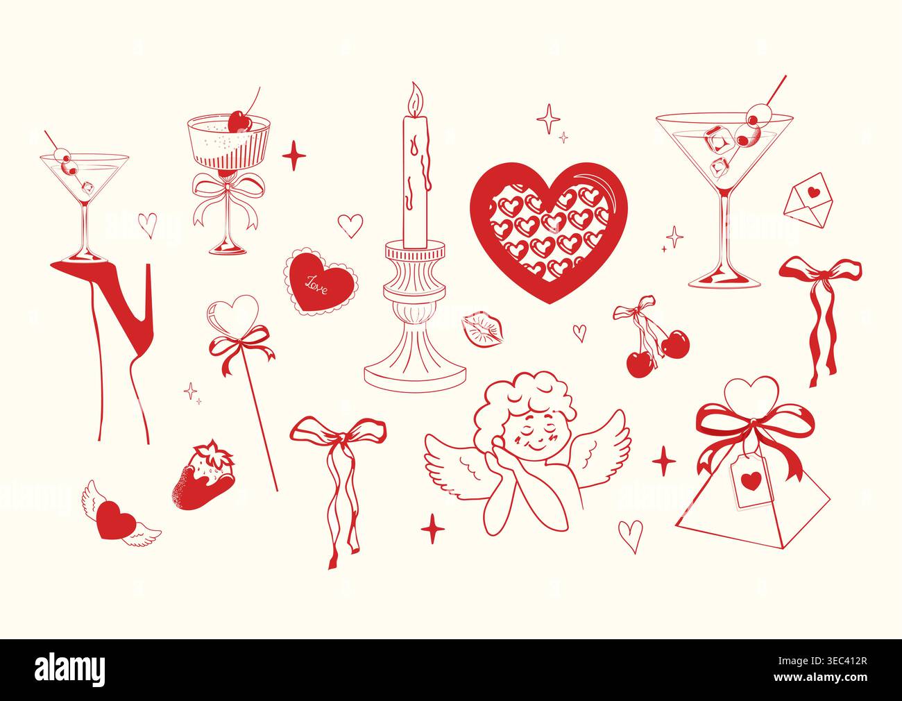 Icônes d'art de ligne de la Saint-Valentin pour l'amour, la romance et les occasions spéciales Illustration de Vecteur