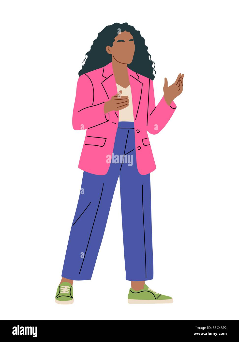 Femme noire se tient avec les mains légèrement levées Illustration de Vecteur