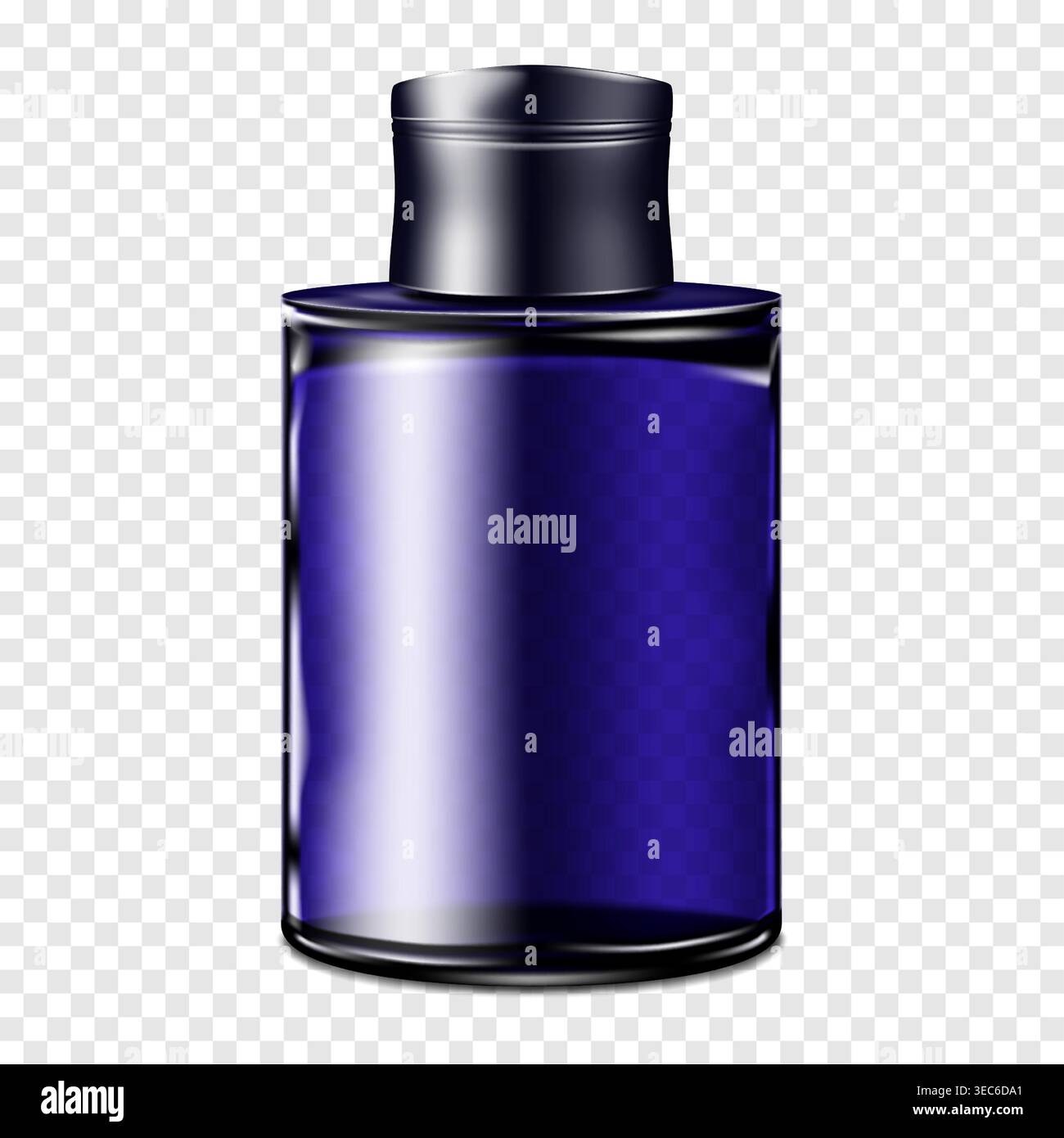 Bouteille cosmétique en verre bleu foncé clair sur fond transparent maquette vectorielle réaliste. Maquette de lotion cosmétique pour hommes. Modèle pour la conception Illustration de Vecteur