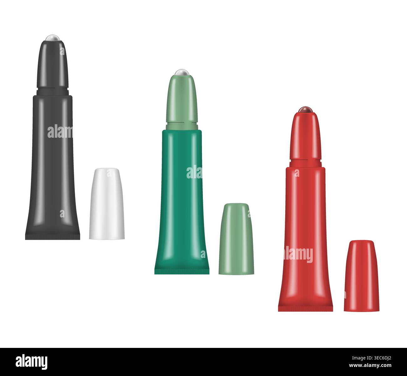 Tube de rouleau d'oeil isolé sur fond blanc, modèle. Bouteille cosmétique Rollerball avec bouchon, maquette vectorielle. Jeu de couleurs. Facile à recolorer Illustration de Vecteur