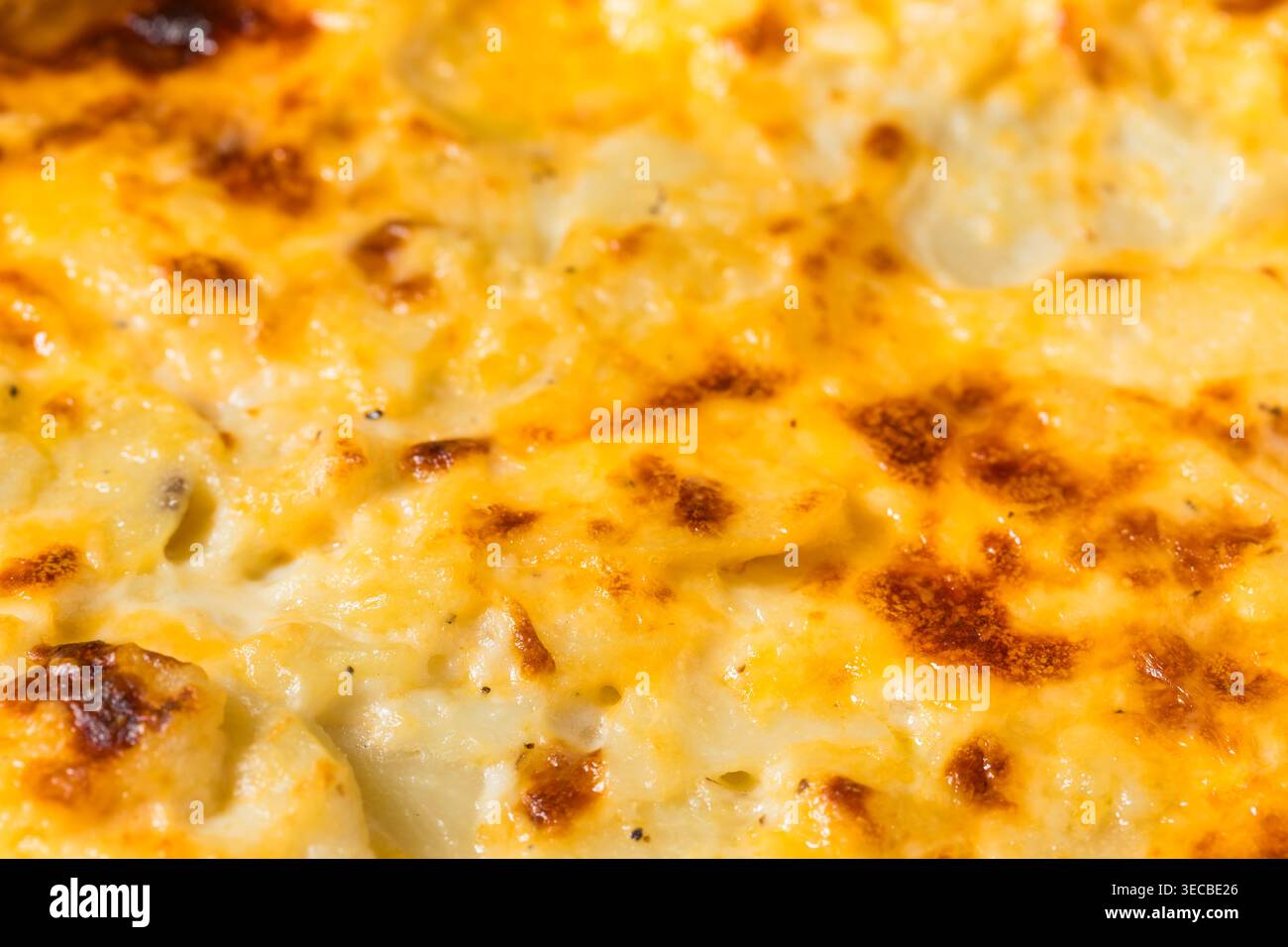 Savoureux fromage pommes de terre festonnées maison au gratin dans une casserole Banque D'Images