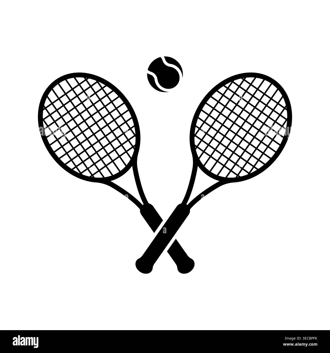 Raquette de tennis croisée et icône de balle de tennis isolé sur fond blanc Illustration de Vecteur