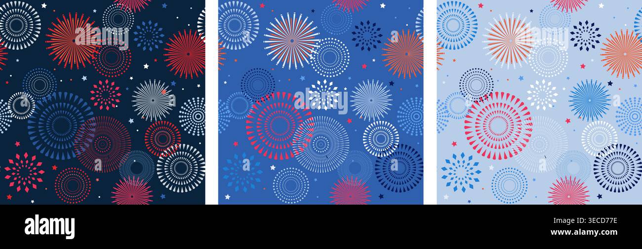 4 juillet, motif de célébration du jour de l'indépendance américaine avec feux d'artifice, bannières, rubans et éclaboussures de couleur Illustration de Vecteur
