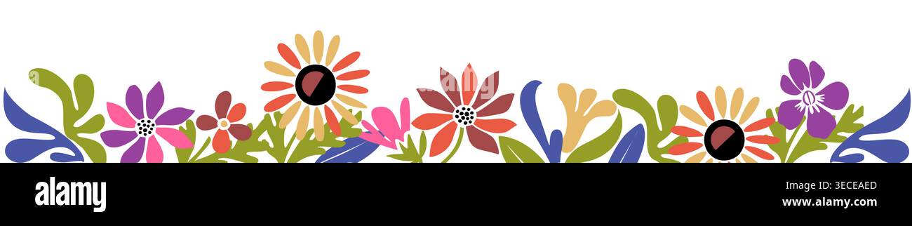 Des fleurs aux couleurs vives fleurissent dans une bordure joyeuse Illustration de Vecteur